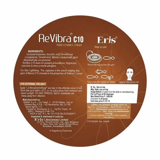 Eris ReVibra C10 package back label showing ingredients and directions