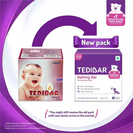 TEDIBAR - Bathing Bar for Babies? Sensitive Skin| Skin-Friendly pH 5.5| Gentle Soap-Free Formula| Prevents Dryness & Rashes| Keeps Baby?s skin Soft, Supple & Healthy| Pack of 2 - 75gms