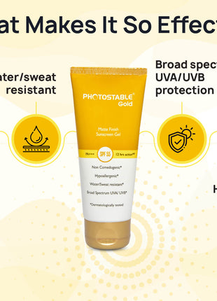 Photostable Gold Matte Finish Sunscreen Gel SPF 55