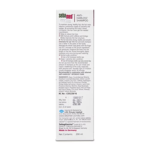 Sebamed Anti- Hairloss Shampoo 200Ml|Ph 5.5|Reduces Hairloss|Caffeine&Gingko Biloba|All Hair Types