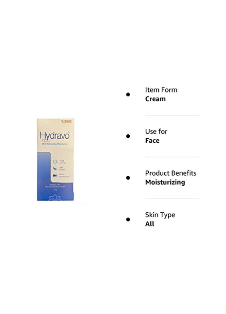 Hydravo Skin Renewing Moisturizer Cream | Long Lasting, Light Weight And Paraben free (50 g)