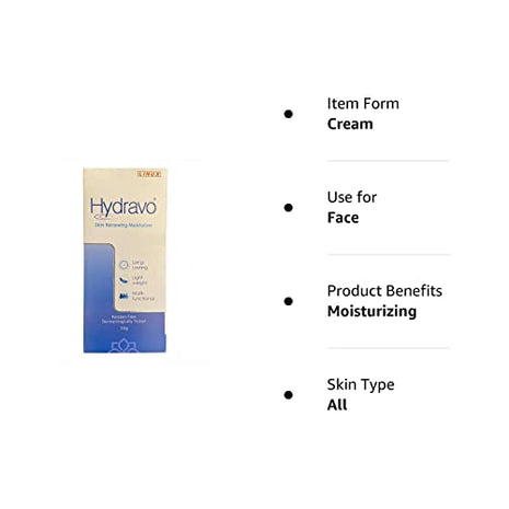 Hydravo Skin Renewing Moisturizer Cream | Long Lasting, Light Weight And Paraben free (50 g)