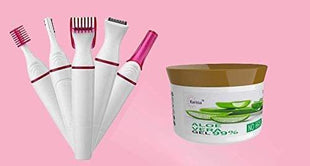 KARISSA MARKETING, Sweet 5In1 Electric Trimmer And Aloevera 230gm Combo Eyebrows Trimmer Touch Beauty Styler Hair Removal Underarms Legs Hair Remover For Ladies Painless Trimmer for Women Multi color, white KarissaKart