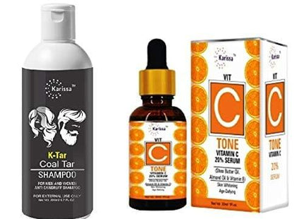 Karissa K Tar Anti dandruff Shampoo 200ml and Karissa Vit C Tone vitamin c 20% 30ml Combo KarissaKart