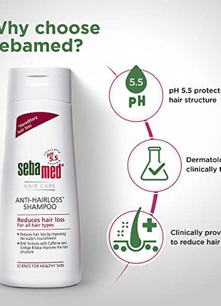 Sebamed Anti- Hairloss Shampoo 200Ml|Ph 5.5|Reduces Hairloss|Caffeine&Gingko Biloba|All Hair Types