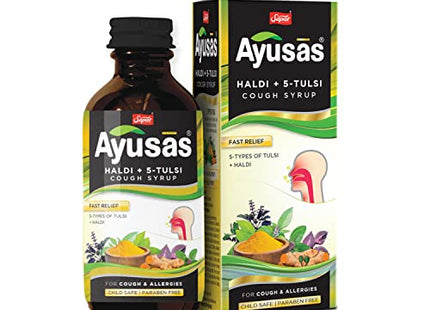 AYUSAS Sapat Haldi + 5-Tulsi Cough Syrup, 100ml - Pack of 2