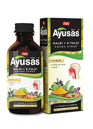 AYUSAS Sapat Haldi + 5-Tulsi Cough Syrup, 100ml - Pack of 2