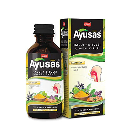 AYUSAS Sapat Haldi + 5-Tulsi Cough Syrup, 100ml - Pack of 2