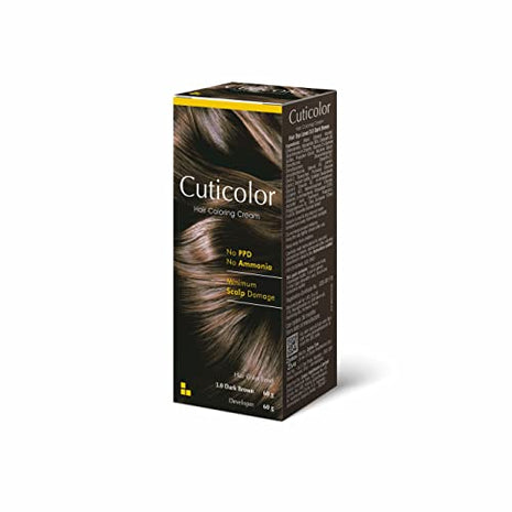 Cuticolor Hair Coloring Cream, Hair Color, 60g + 60g - Dark Brown (Pack of 1)