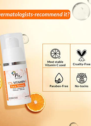 Fixderma 17% Vitamin C Face Serum for Glowing Skin | Retinol Face Serum | Skin Brightening Vit C Serum for Women and Men | Anti Aging Night Face Serum | Niacinamide Serum - 15g
