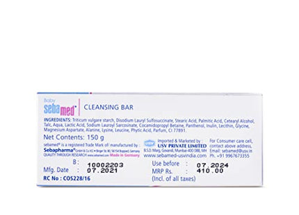 Sebamed Baby Cleansing Bar 150g|Ph 5.5 | With Panthenol|No tears & Soap Free bar| For Delicate skin