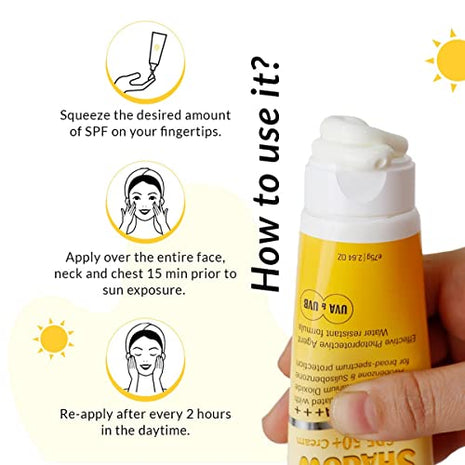 Fixderma Shadow Sunscreen | Acne Prone, Sun Screen Protector SPF 50 | Sunscreen for Body & Face | Broad Spectrum Sunscreen for UVA & UVB Protection (SPF50 75 GM)