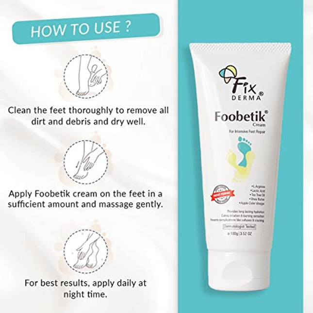 Fixderma Foobetik Cream, Foot cream, Foot care, For Dry & Cracked Feet, Moisturizes & Soothes Feet, Heel Repair, For Calloused, or Chapped Skin, Paraben Free 100 G