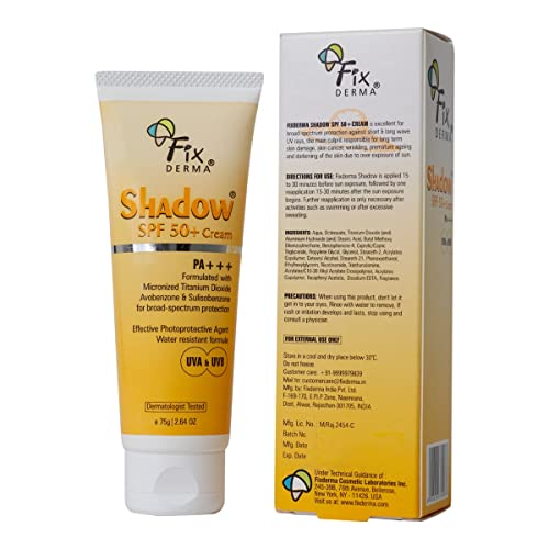 Fixderma Shadow Sunscreen | Acne Prone, Sun Screen Protector SPF 50 | Sunscreen for Body & Face | Broad Spectrum Sunscreen for UVA & UVB Protection (SPF50 75 GM)