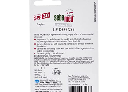 Sebamed Lip Defense, 4.8g For Dry & Chapped Lips With SPF 30 With Jojoba Oil & Vitamin E
