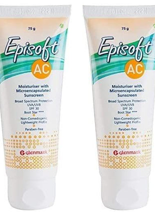 Glenmark Episoft AC Moisturizer with Sunscreen, SPF 30+, Anti-acne Benefits, Anti-hyperpigmentation | For Men and Women, 75 gms x Pack of 2 KarissaKart