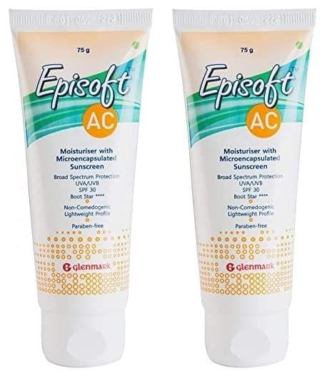 Glenmark Episoft AC Moisturizer with Sunscreen, SPF 30+, Anti-acne Benefits, Anti-hyperpigmentation | For Men and Women, 75 gms x Pack of 2 KarissaKart