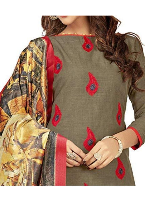 Generic Women's SLUB COTTON Unstitched Salwar-Suit Material With Dupatta (Mehendi Green, 2 Mtr)