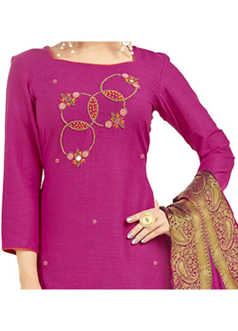 Generic Women's South Slub Cotton Unstitched Salwar-Suit Material With Dupatta (Pink, 2 Mtr)
