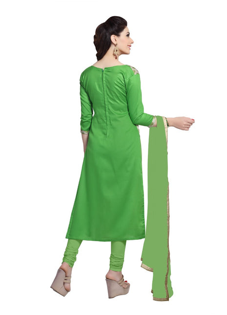 Generic Women's Cotton Unstitched Salwar Suit-Material With Dupatta (Beige, Green,2.2 Mtrs)