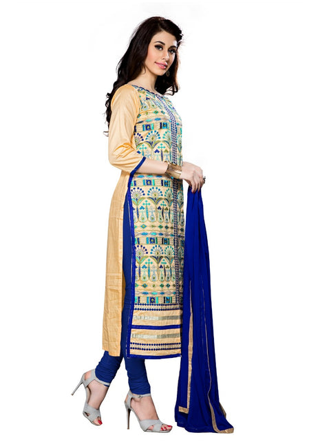 Women's Cotton Unstitched Salwar Suit-Material With Dupatta (Beige,2.3 Mtrs)