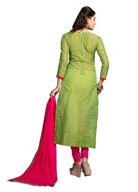 Generic Women's Chanderi Unstitched Salwar Suit-Material With Dupatta (Green,2.3 Mtrs)