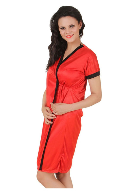 Women's Satin Short Wrap Gown with Half Sleeve(Color: Red, Neck Type: V Neck)