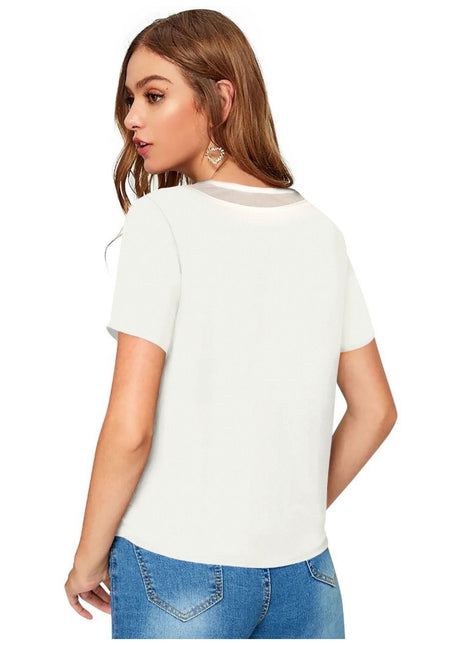 Women's Polyester, Knitting Western Wear T-Shirt (White)