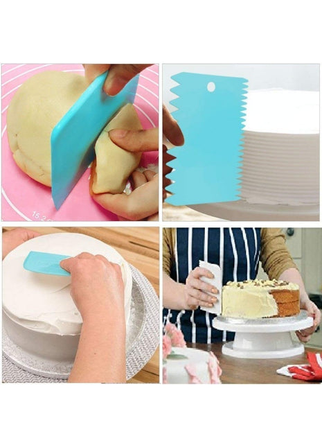Pack Of 4_3 Pcs Plastic Dough Bench Scraper Cake Cutter (Color: Assorted)