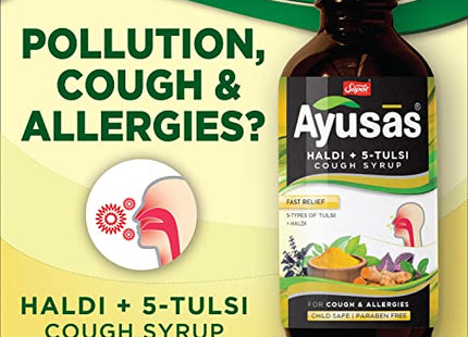 AYUSAS Sapat Haldi + 5-Tulsi Cough Syrup, 100ml - Pack of 2