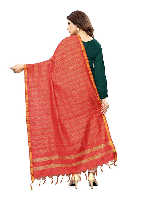 Women's Cotton Jari Woven Work Dupatta (Red, Length:2-2.4 mtr)