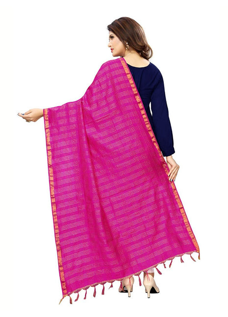 Women's Cotton Jari Woven Work Dupatta (Pink, Length:2-2.4 mtr)