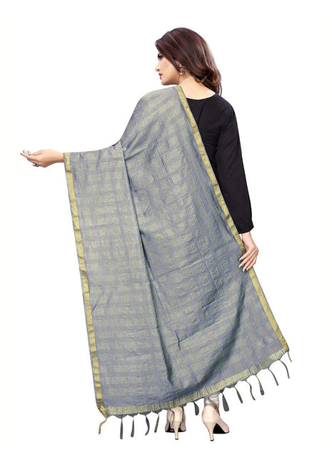 Women's Cotton Jari Woven Work Dupatta (Grey, Length:2-2.4 mtr)