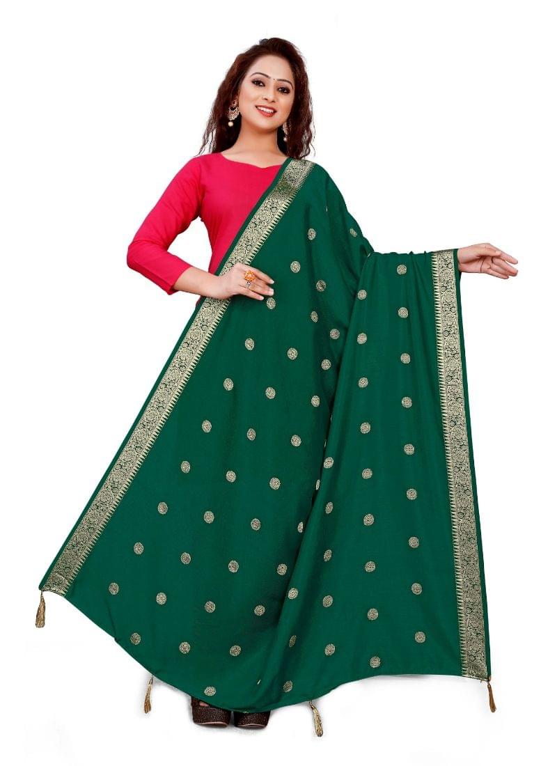 KARISSA Women's Vichitra Viscose Silk Blend Jacquard Work Dupatta Green Length 2 2.4 mtr PID39235 KarissaKart