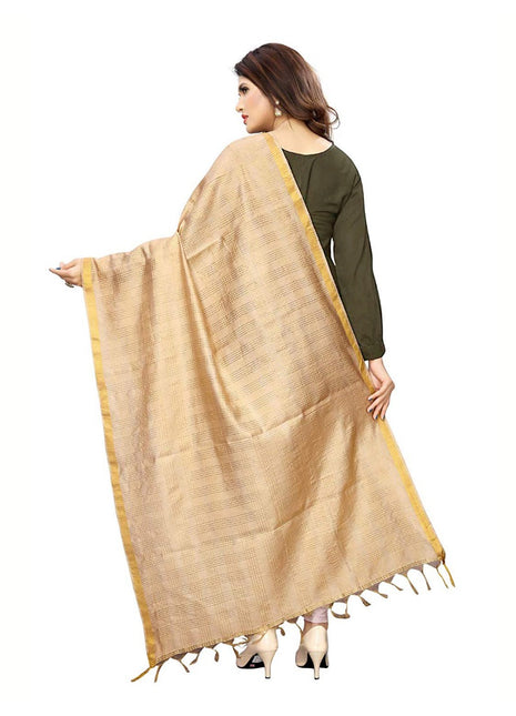 Women's Cotton Jari Woven Work Dupatta (Beige, Length:2-2.4 mtr)