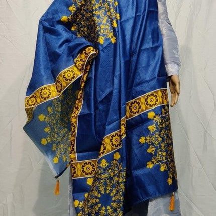 KARISSA Women's Khadi Silk Digital Printed Dupatta Royal Blue Length 2 2.4 mtr PID39196 KarissaKart