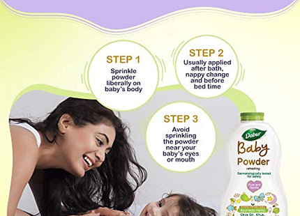 Dabur Baby Powder: Talc and Asbestos Free | With Oat Starch, Arrowroot Powder & Amba Haldi | Hypoallergenic & Dermatologically Tested with No Paraben & Phthalates - Pack of 300 g