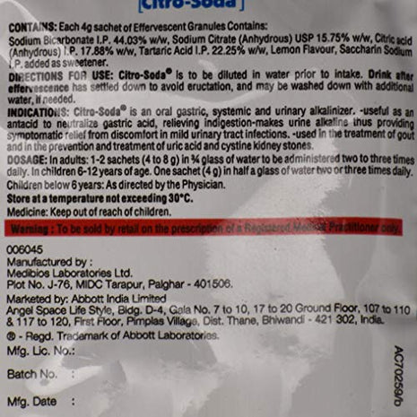 Citro-Soda - Sachet of 4 gm Granules