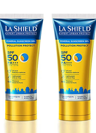La Shield Pollution Protect | Mineral Based Sunscreen Gel | For Expert Urban Protection, SPF 50 And PA+++, 50 Grams (Pack of 2)