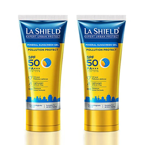 La Shield Pollution Protect | Mineral Based Sunscreen Gel | For Expert Urban Protection, SPF 50 And PA+++, 50 Grams (Pack of 2)