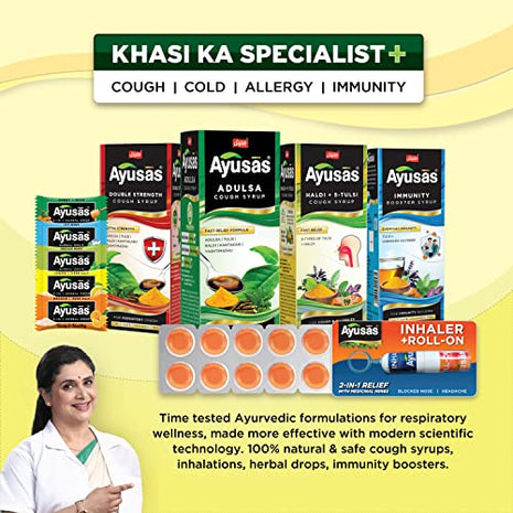 AYUSAS Sapat Haldi + 5-Tulsi Cough Syrup, 100ml - Pack of 2