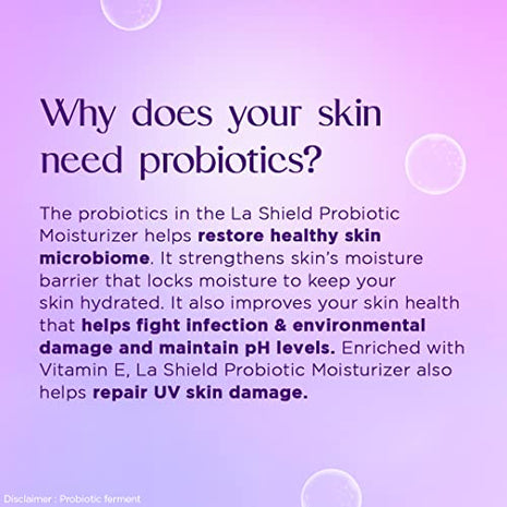 La Shield Probiotic Moisturizer Face Cream | Restores skin microbiome | 72 HR Hydration | Soft & Supple skin | For All Skin types | 50 gm