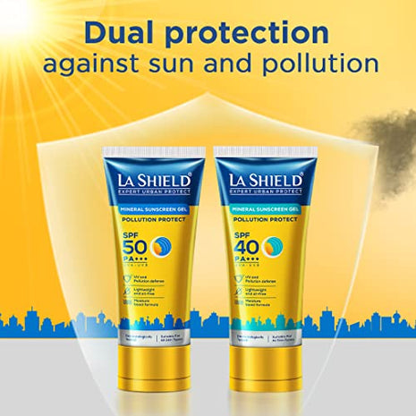 La Shield Pollution Protect | Mineral Based Sunscreen Gel | For Expert Urban Protection, SPF 50 And PA+++, 50 Grams (Pack of 2)