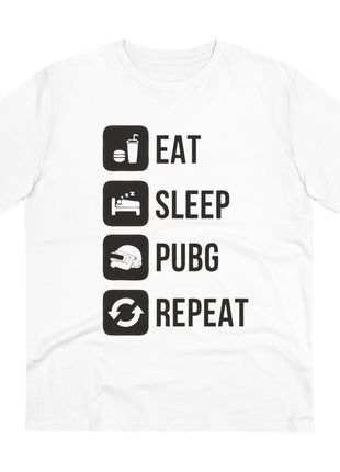 Generic Men's PC Cotton Eat Sleep Pubg Repeat Printed T Shirt (Color: White, Thread Count: 180GSM)