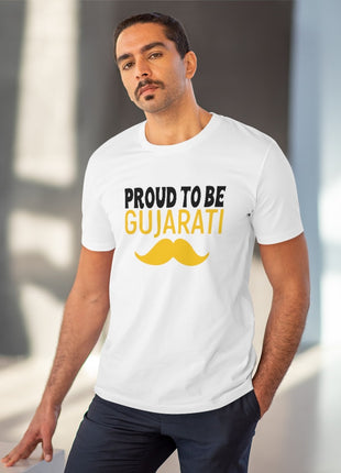 Generic Men's PC Cotton Proud To Be Gujarati Printed T Shirt (Color: White, Thread Count: 180GSM)