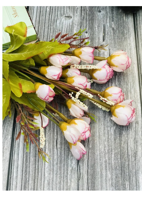 Artificial Rose Buds Flowers Bunch Bouquet Of 12 Roses For Home Decoration (Emma Pink, Material:Silk, Polyester)
