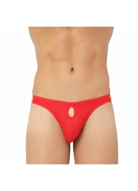 Generic Men's Cotton Spandex Brief Thong Front Open Hole Notch Underwear (Red)