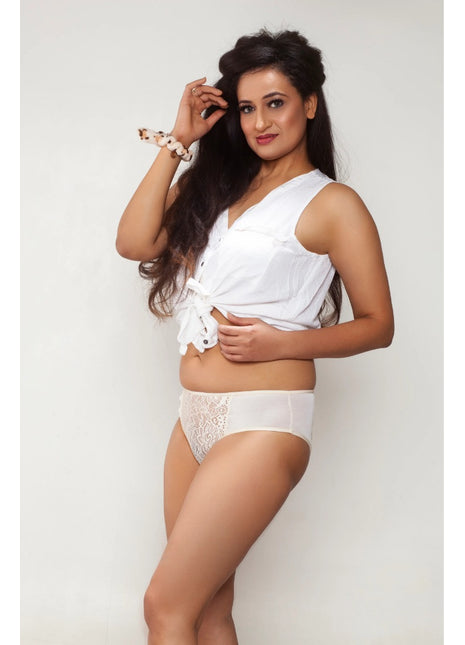 Generic Women's Nylon Mid Net Panty For Women (White)