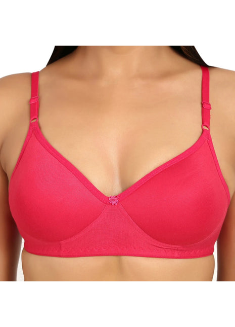 Women's Cotton Blend Everyday T Shirt Lightly Padded Three Fourth Coverage Bra (Pink)