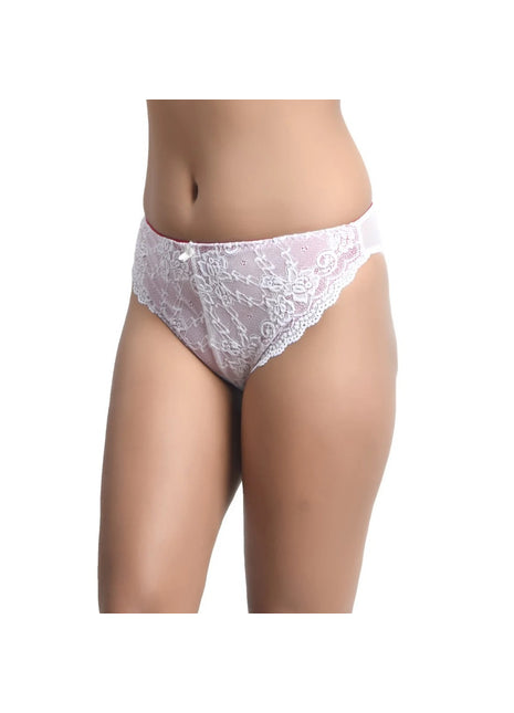 Women's Nylon Low Waist Sheer See Through Bikini Lace Panty (White)